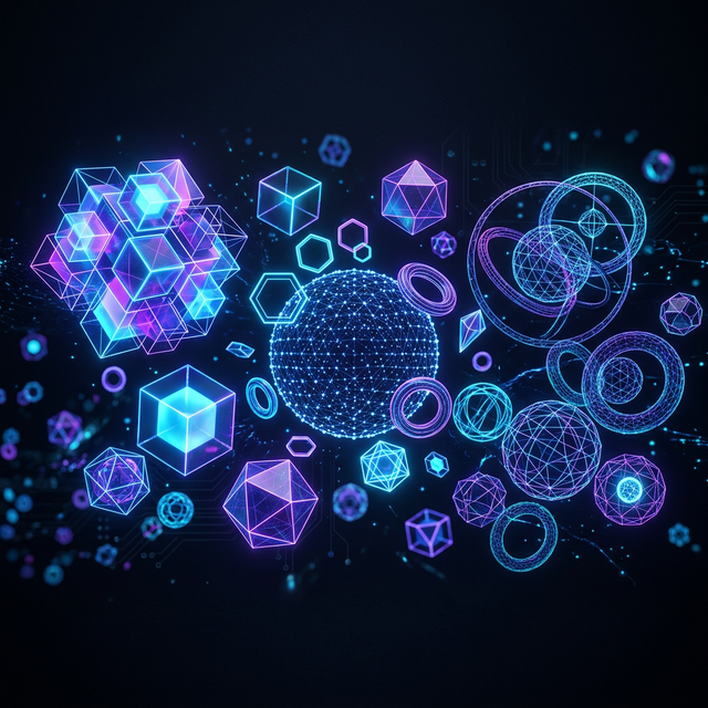 Abstract 3D geometric forms representing creative problem-solving